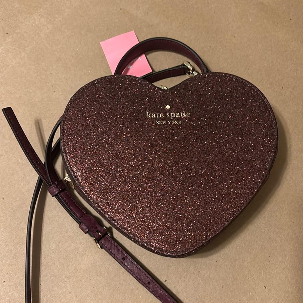 Kate spade heart shaped burgundy crossbody purse